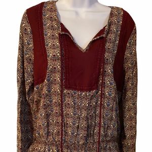 Daniel Rainn Boho Burgundy Print Top Size Medium